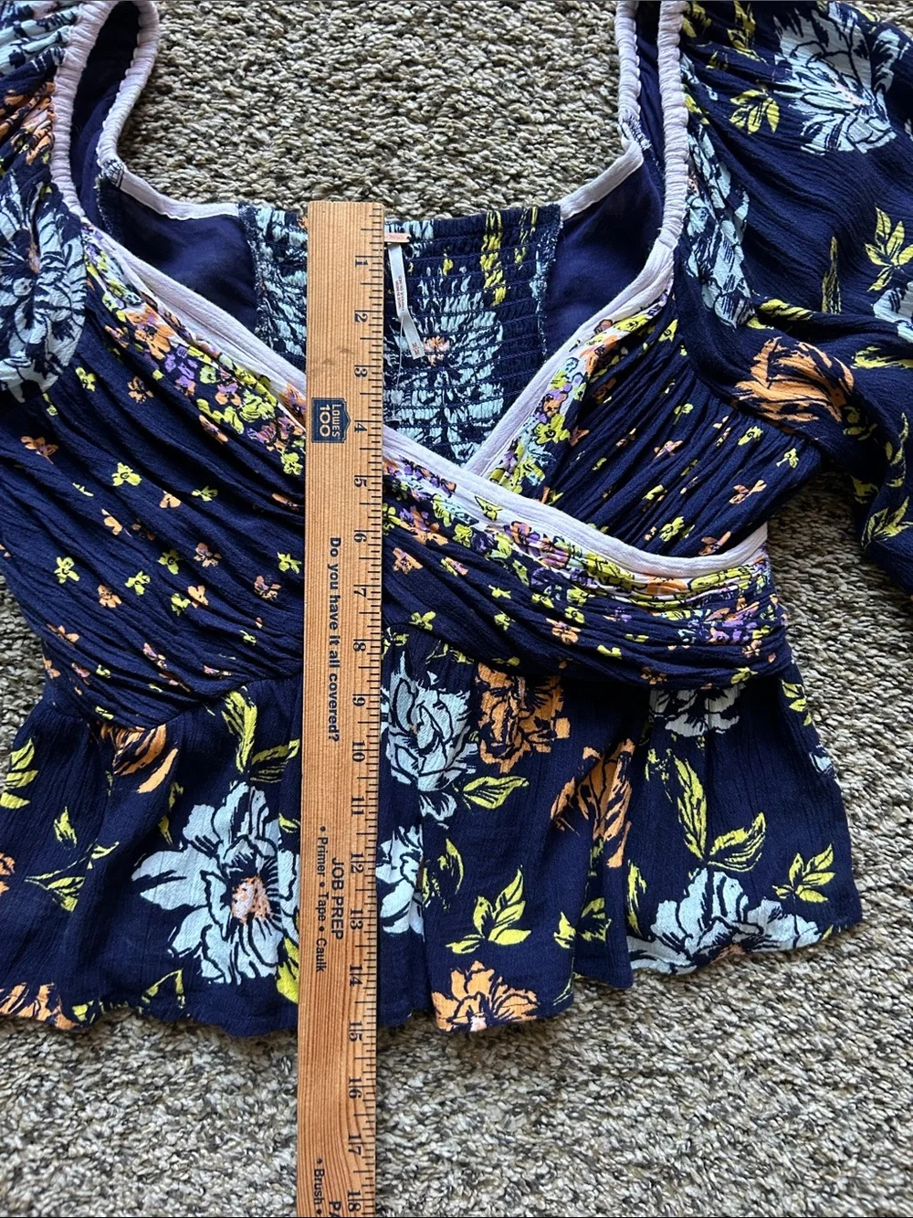NWOT Free People Mirabella Blue Floral Wrap Top Puff Sleeve Blouse Women’sSize M